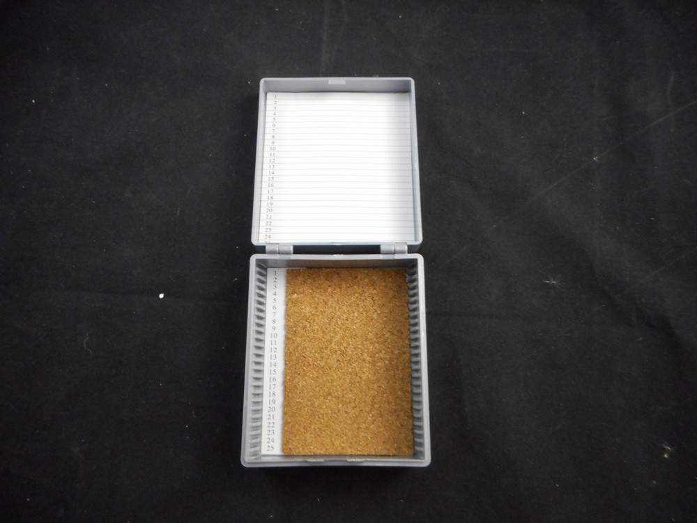 Laboratory Plastic 25 Place Microscope Slide Box Cork Lining 4” x 3.25"