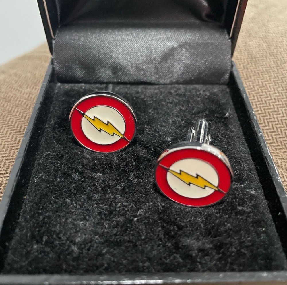 The Flash DC Comics CUFFLINKS Lightning Bolt RED YELLOW & SILVER TONE (Set)