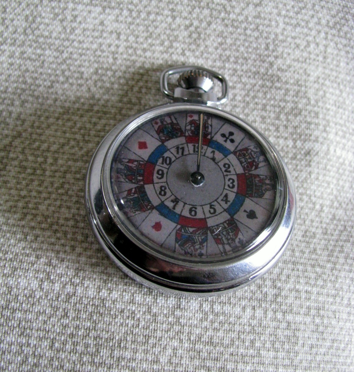 FINE VINTAGE POCKET WATCH ROULETTE CARD SUITS MECHANICAL GAMBLING DEVICE