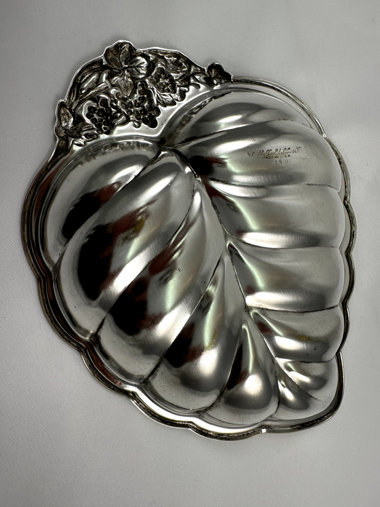 Leaf with Grapevine Design Silverplated Bowl by Sheffield Silver Co.