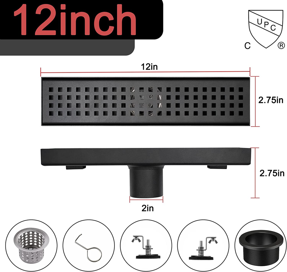 Drenaje Piso Ducha Lineal Rejilla Rectangular Acero Inoxidable Para Bano De 12"