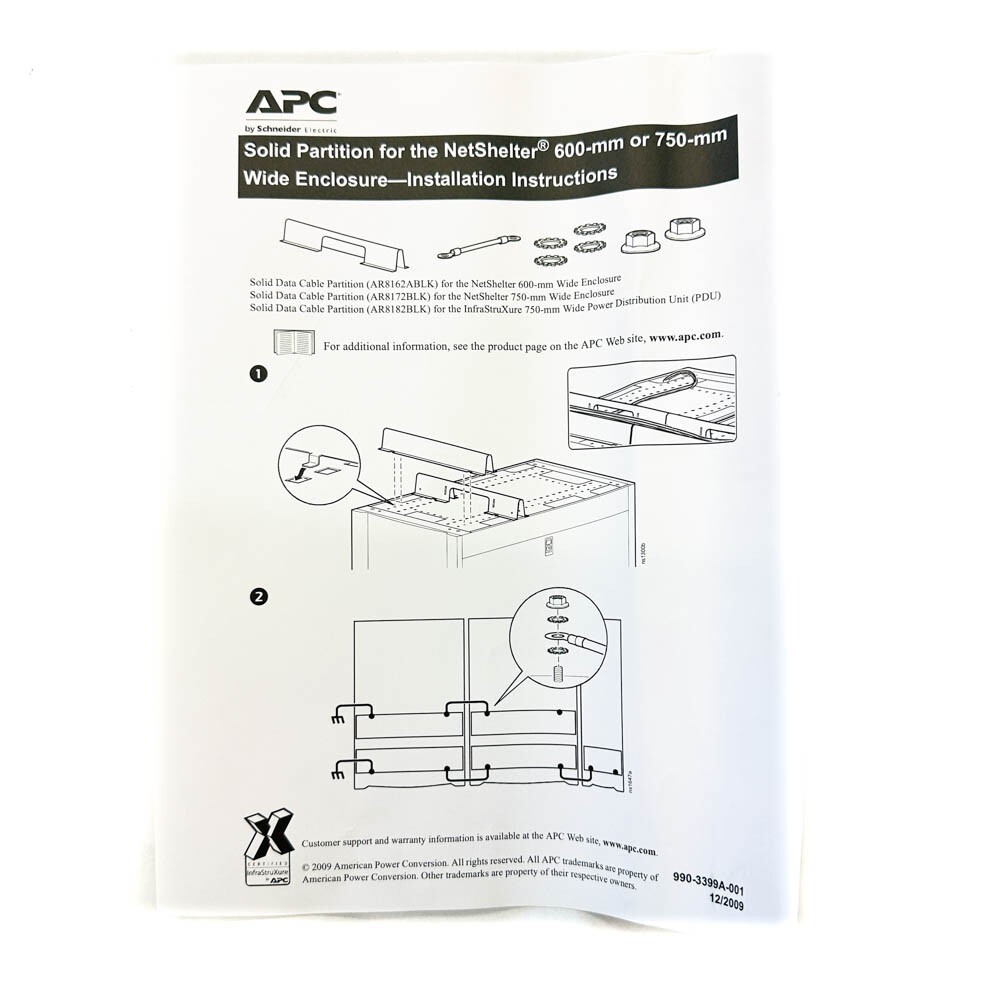 APC AR8172BLK Solid Cable Partition for NetShelter 750mm Front Wide Enclosure