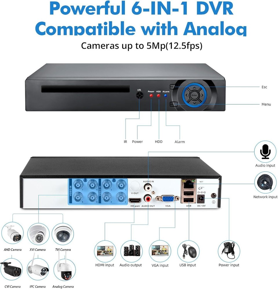 KERUI 8CH 5MP Lite DVR 1080P CCTV Security Camera System Human Detection H.265+