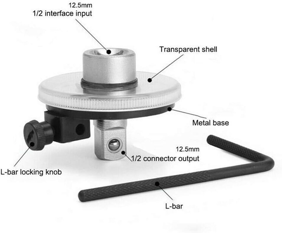 1/2 Inch Torque Wrench Angle Gauge Tool,360° Adjustable 1/2" Drive Torque Meter