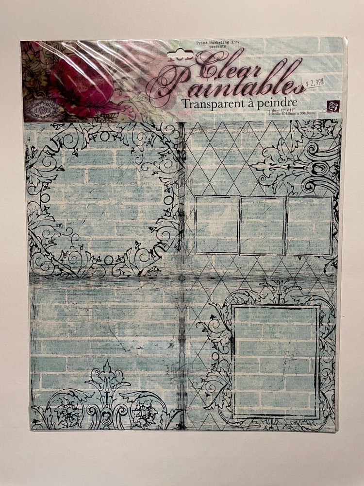 PRIMA ASSORTED CLEAR PAINTABLE 12X12 TRANSPARENCIES