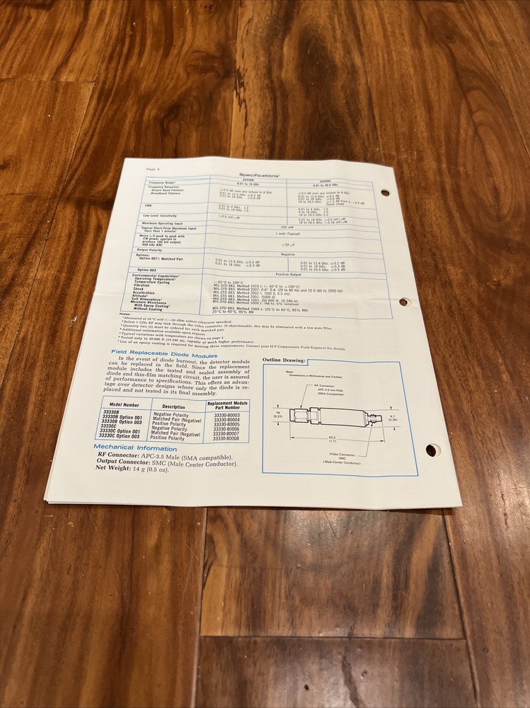 HP 33330B / 33330C Coaxial Detectors for OEM & Systems Use Technical Data Sheet