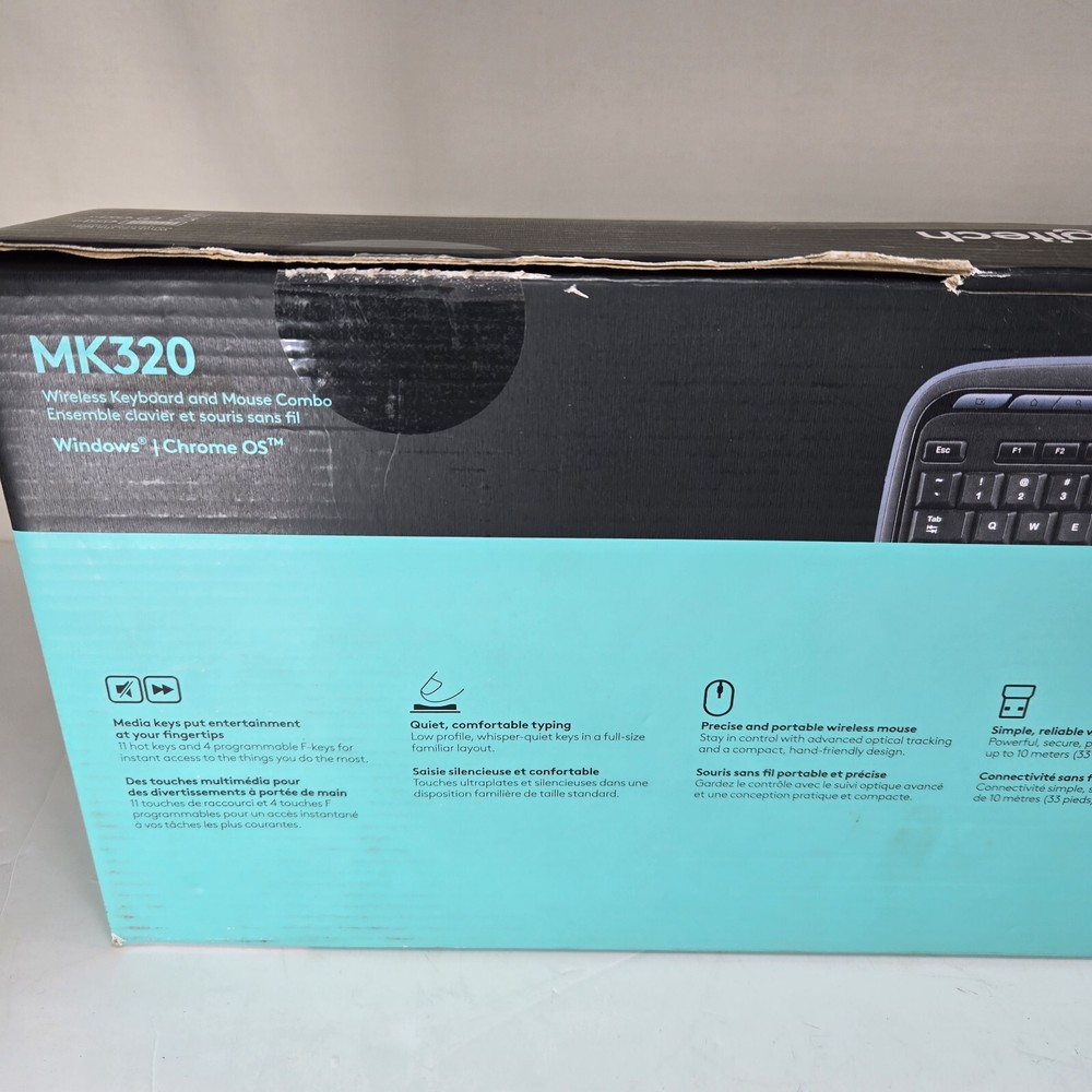 Logitech MK320 Wireless Keyboard Mouse Combo New Open Box Black Windows Chrome