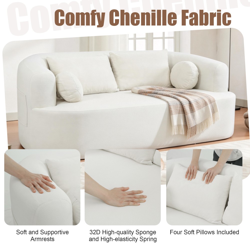 Beige Chenille Loveseat Sofa for Small Spaces, No Tools Assembly