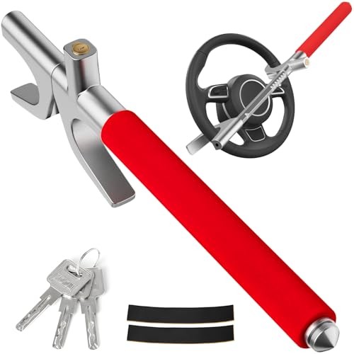 Steering Wheel Lock - Adjustable Antitheft Car Device Locks, Universal Red
