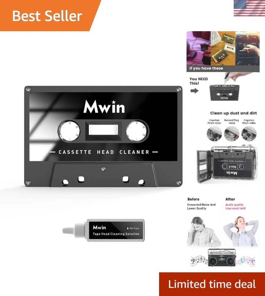Essential Cassette Player Maintenance Kit with Head Cleaner & Cleaning Fluids