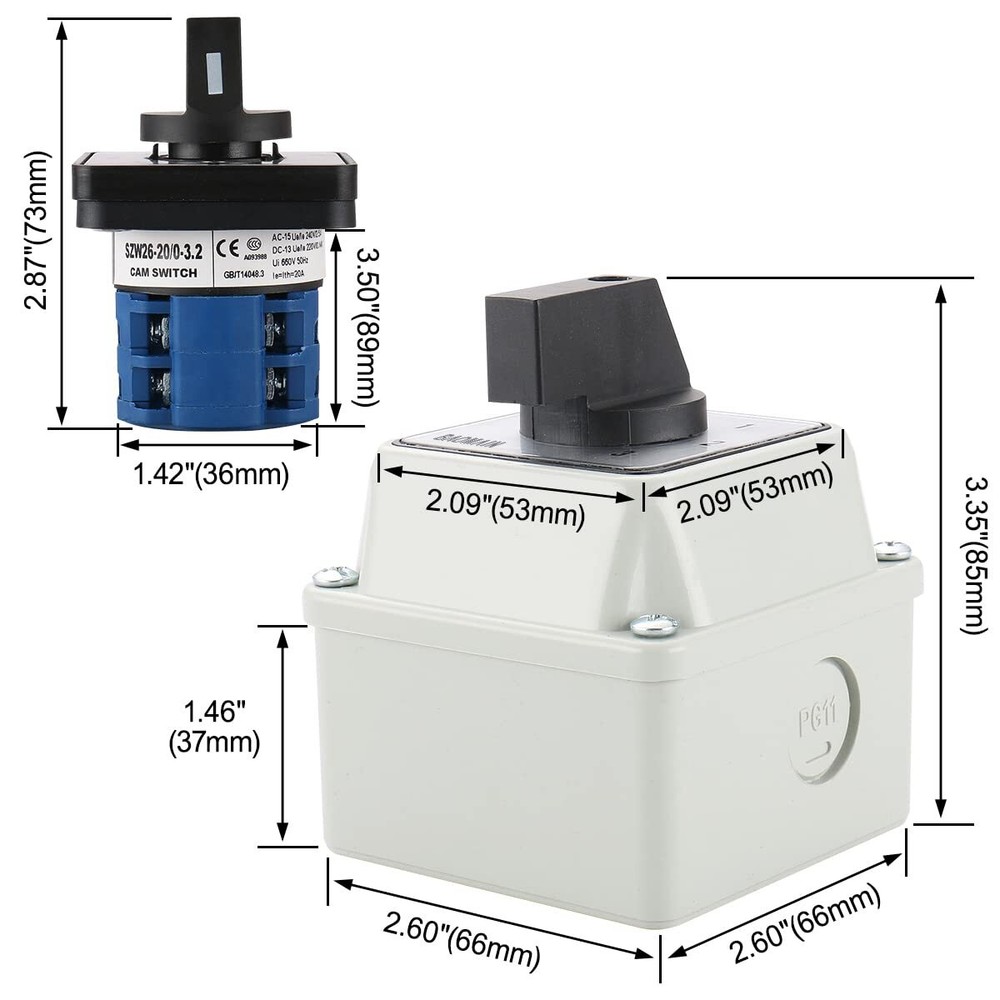Baomain Universal Rotary Changeover Switch SZW26-20/D202.2D with Master Switch E