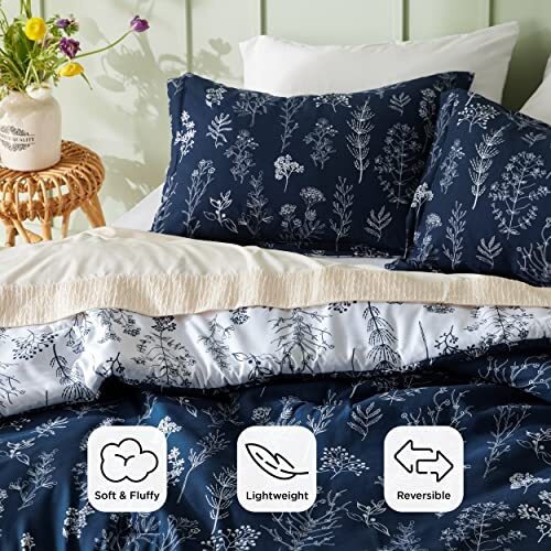 Comforter Set - Navy Comforter, Cute Floral Bedding Comforter King 24 - Navy