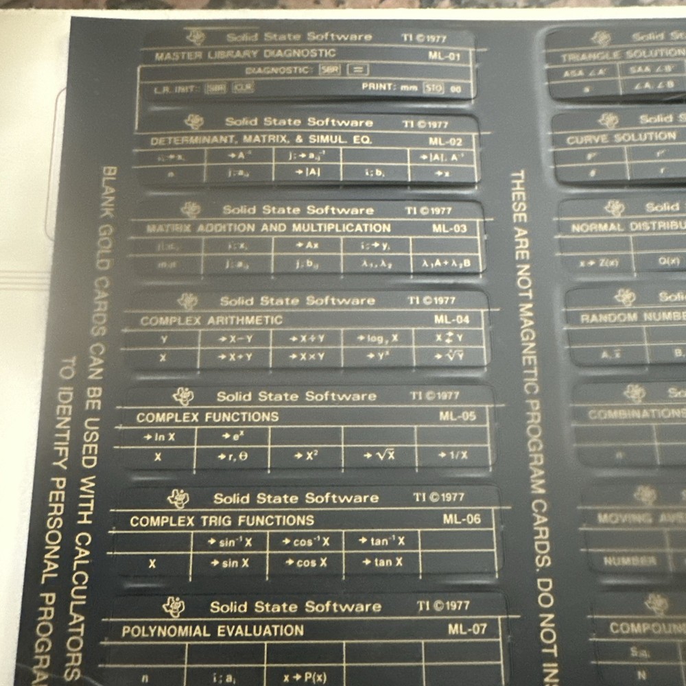 Vtg Texas Instruments TI-58C Master Library Program Label Cards Unpunched Nos