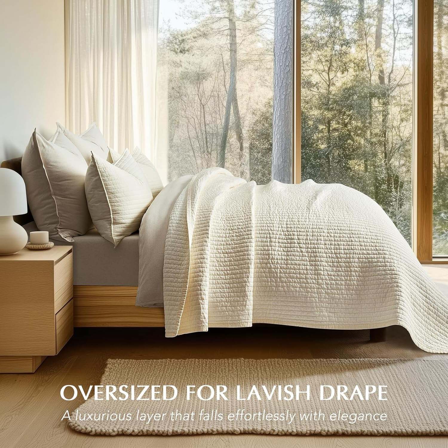 Cotton Sateen Quilt Set King Size, Pre-Washed Cotton Channel Stitch Coverlet Bed