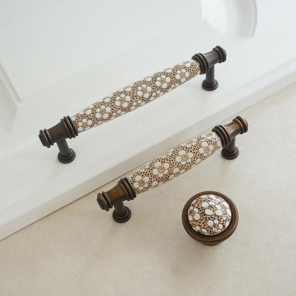 3.78'' 5.0" Ceramic Kitchen Handle Cabinet Pull Rural Chic Dresser Drawer Pull