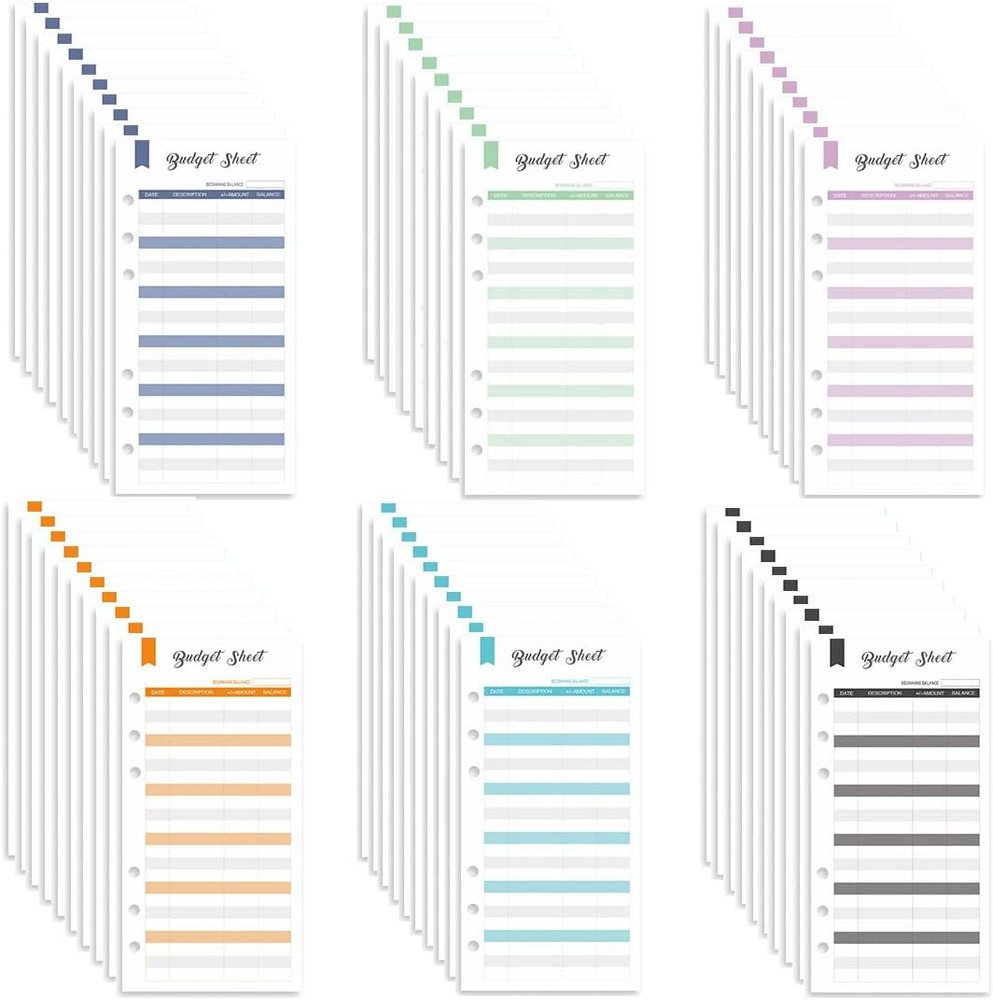 Multicolor Budget Sheets - Expense Tracker for Cash Envelopes & Binder Inserts (