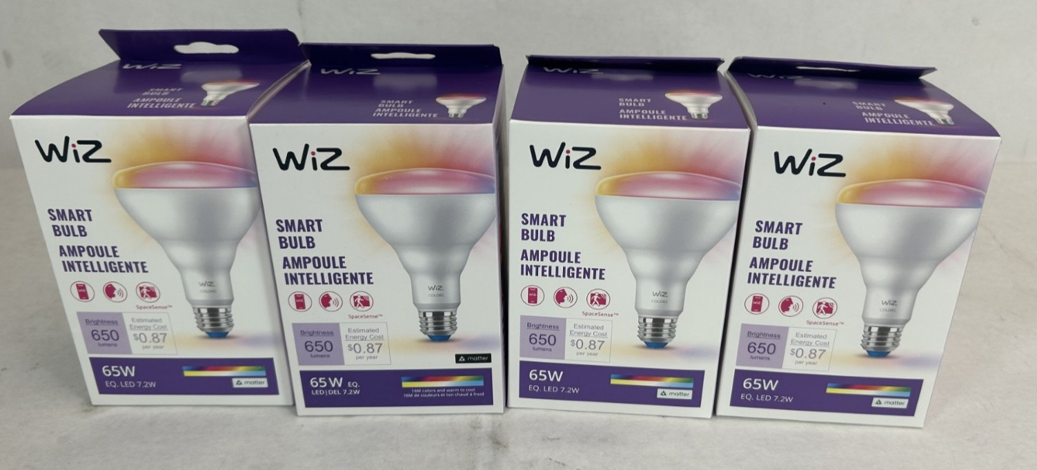 Lot of 4 -WiZ 65W BR30 Color LED Smart Bulb -Indoor- Wi-Fi - FREE SHIPPING