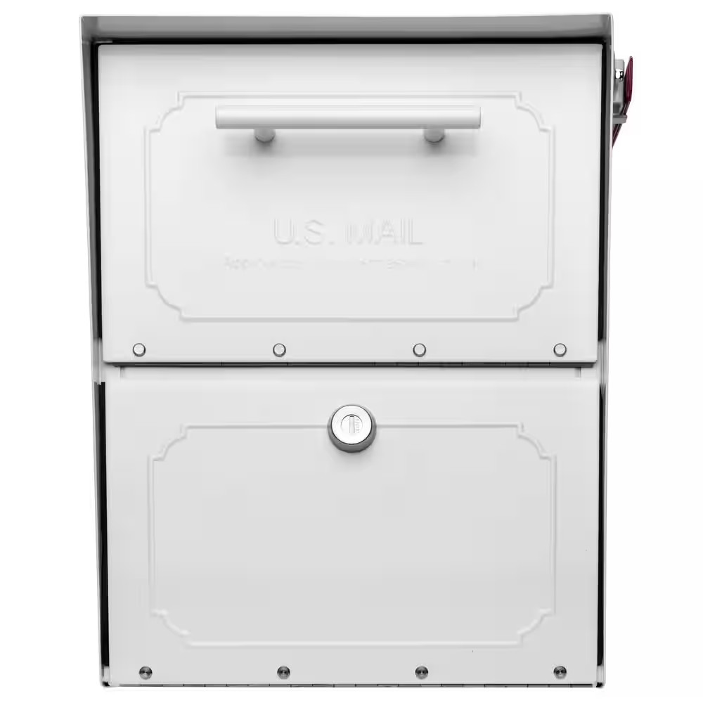 Oasis Classic White, Extra Large, Steel, Locking, Post Mount Parcel Mailbox with