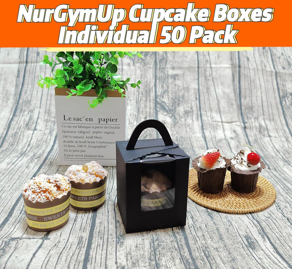 Individual Cupcake Boxes Bulk, 50 Pack Premium Single Cupcake Boxes with Clear D
