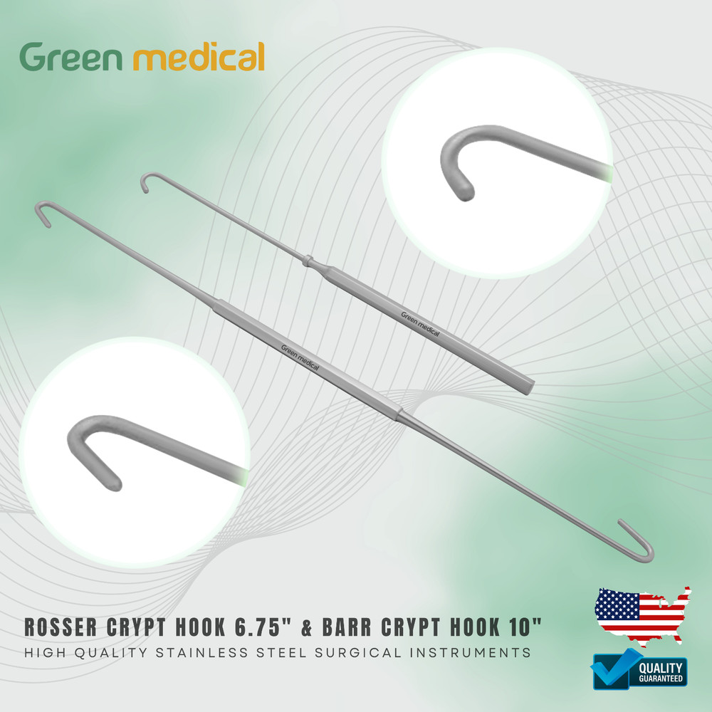 Rosser Crypt Hook 6.75" & Barr Crypt Hook 10"  Surgical Instruments