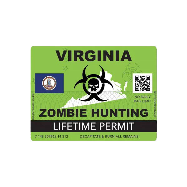 Zombie Virginia State Hunting Permit Sticker Decal