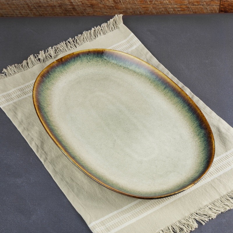 Ceramic Oval Serve Platter Rustic Design Dishwasher Safe Kitchen Serving Tray US