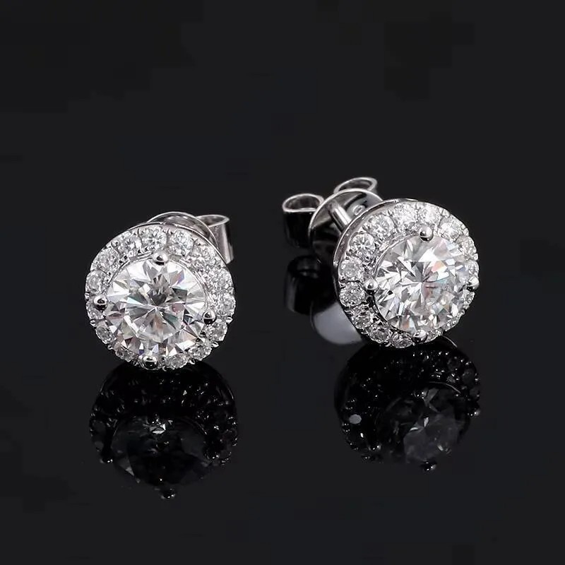 Certified D Color VVS1 Moissanite Solitaire Stud Earrings Solid 925 Silver