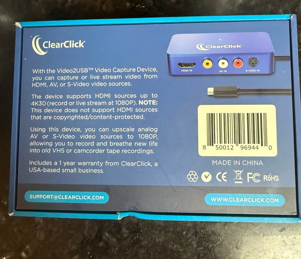 NIB clear Click Video 2 USB DVR