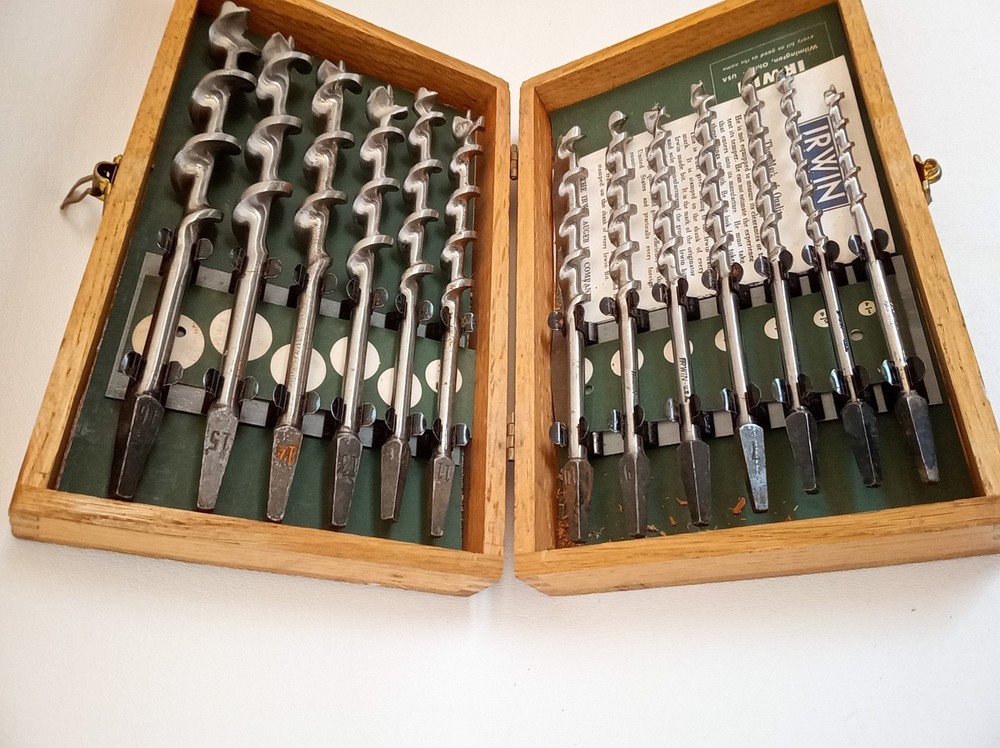 Vintage Irwin drill brace bits never used + paperwork & case