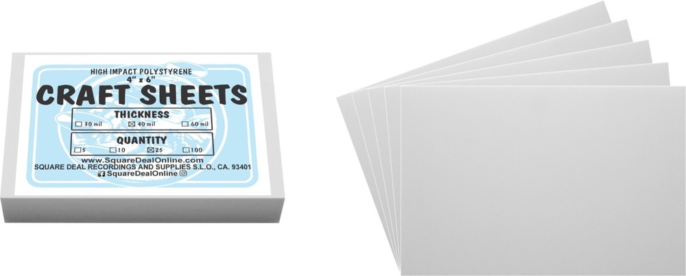 White Flex Plasticard Polystyrene Craft Sheets - 4"x6" - .040" thick - 25 Pack