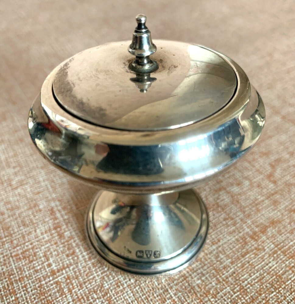 Antique Solid Silver Pedestal Patch Box with Mirror Lid Chester 1923
