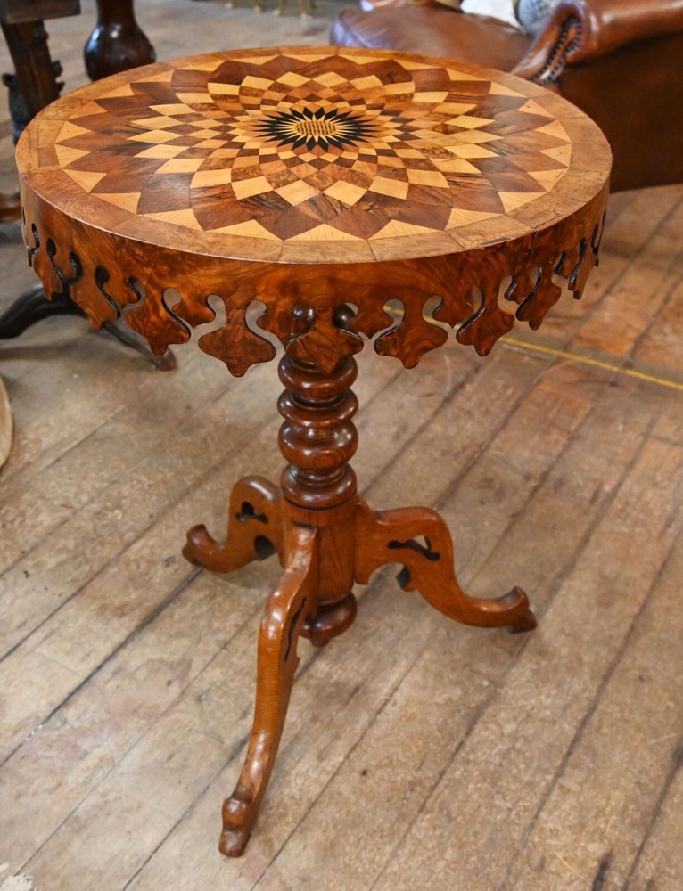 Victorian Side Table Geometric Inlay Specimen Exhibition Top