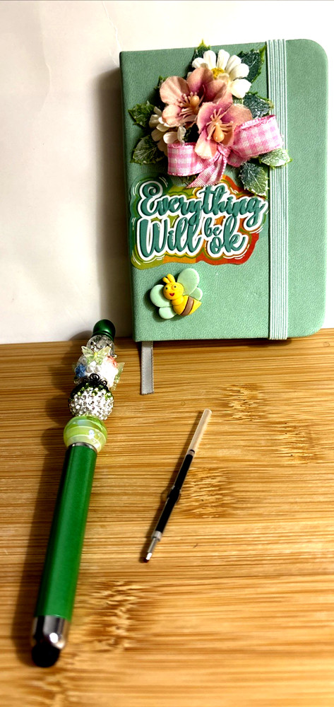 HANDCRAFTED BEADED PEN & NOTE PAD SET -everything Will Be Ok