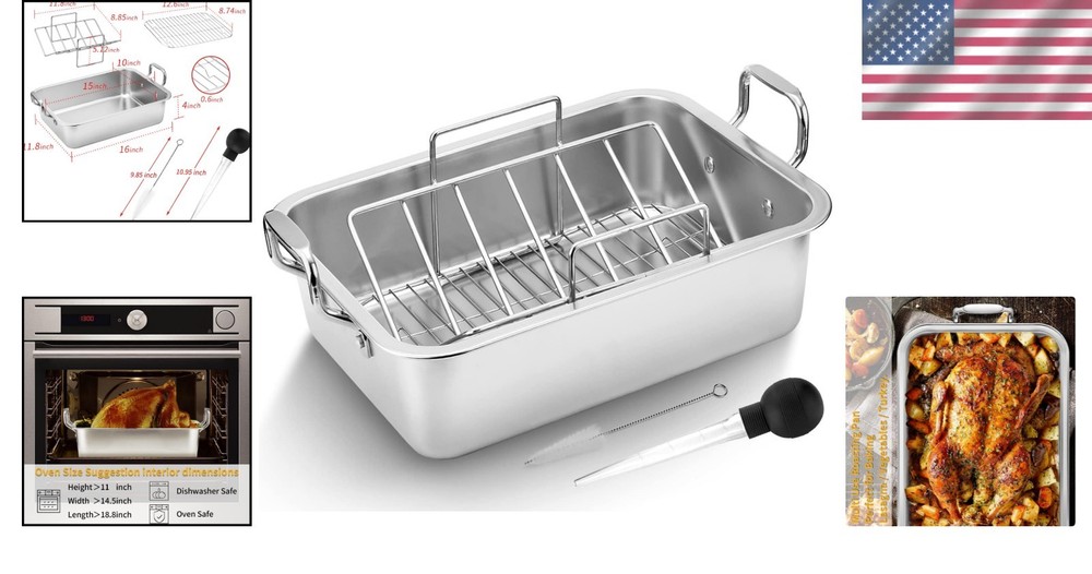 15.5" Rectangular Roasting Pan with Riveted Handles - Ideal for Turkey & More