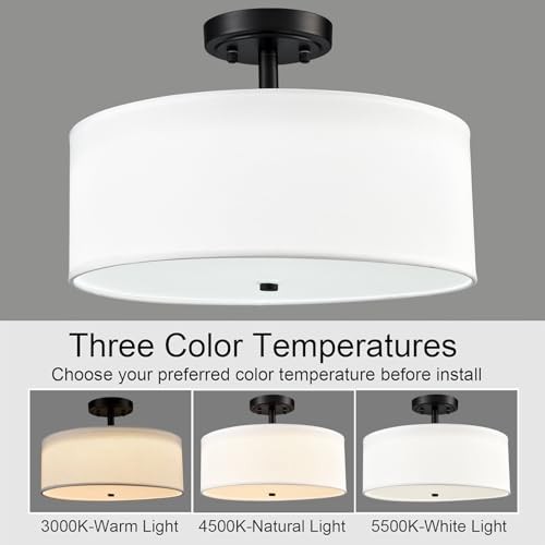 Dimmable Semi Flush Mount Ceiling Light 30W Bulit-in LED Black