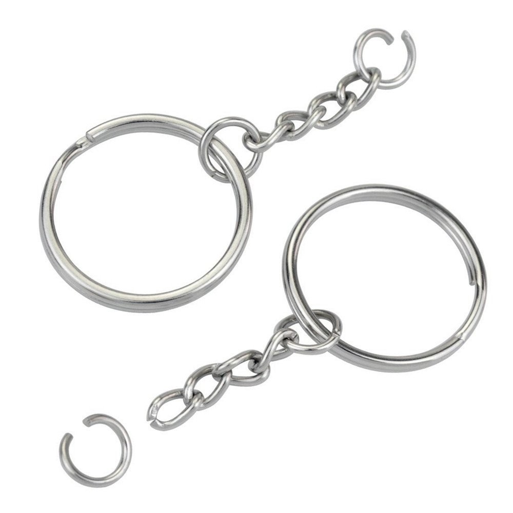 KINGFOREST 50PCS Split Key Ring Kit with Chains & Jump 50PCS, Silver