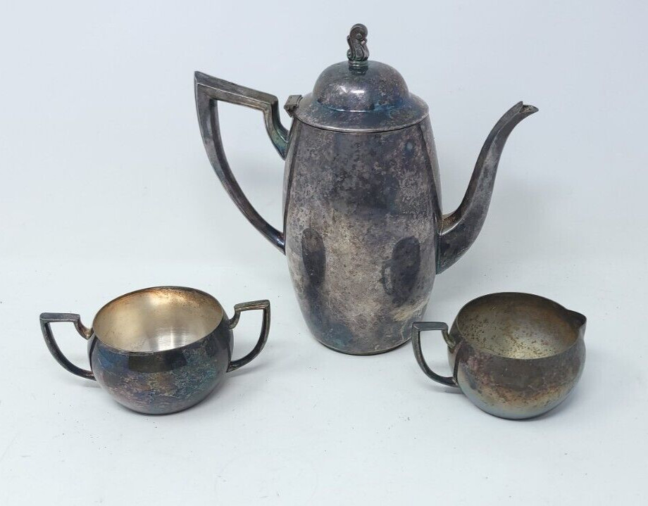 Oneida Silversmiths Coffee Tea Pot Creamer Sugar Set Silver Plate