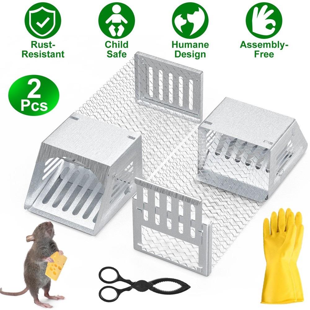 2Pcs Humane Mouse Trap Cage No Assembly Need Automatic Continuous Rat Trap