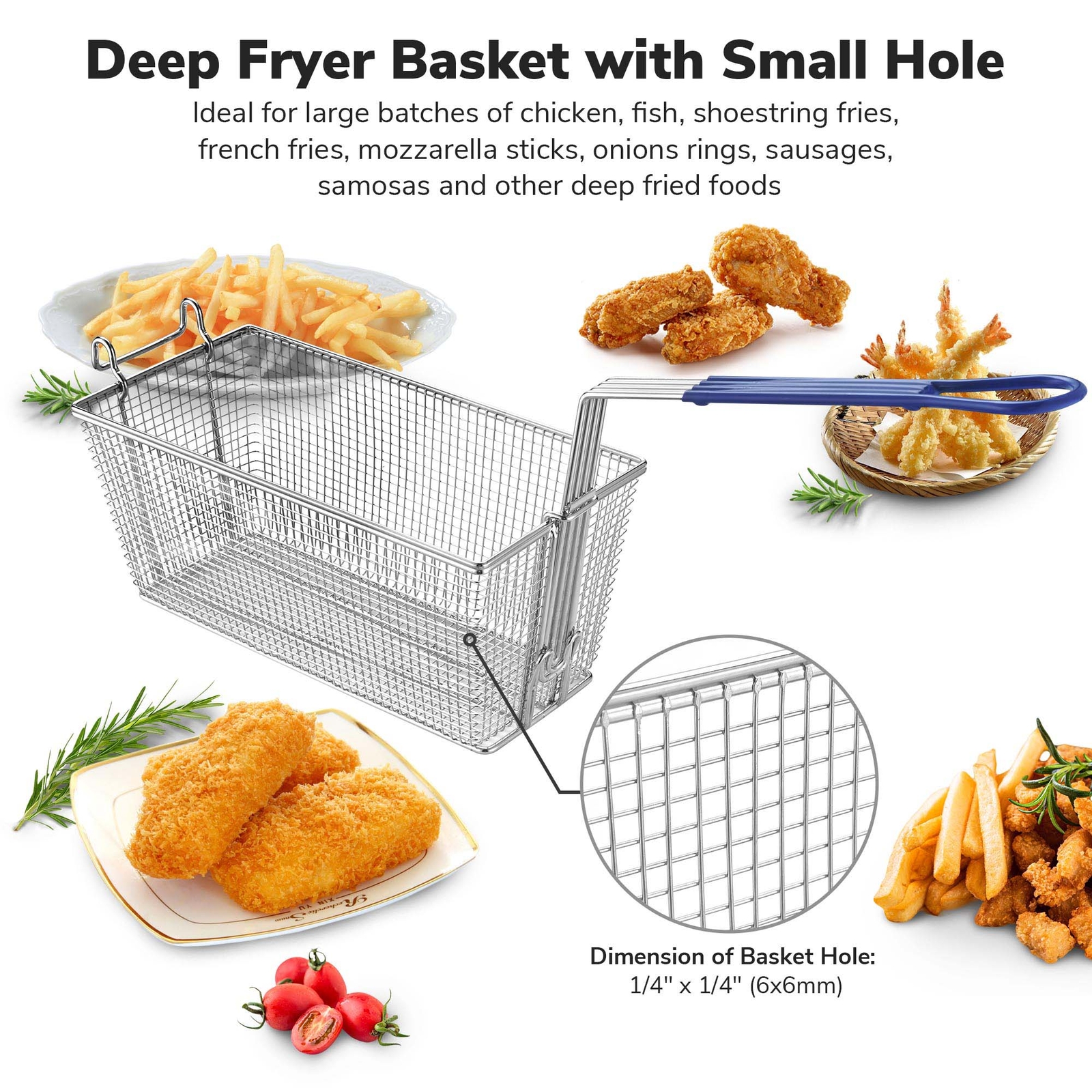 WeChef 2Pcs Deep Fryer Baskets w/ Non-slip Handle for Commercial Restaurant