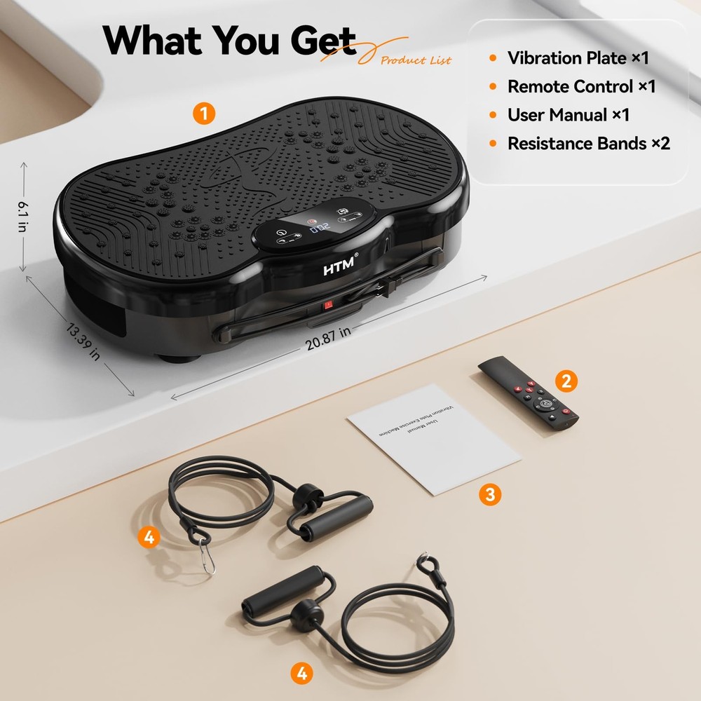 HTM Vibration Plate Exercise Machine - 300 lbs Weight Capacity, 120 Speed Lev...