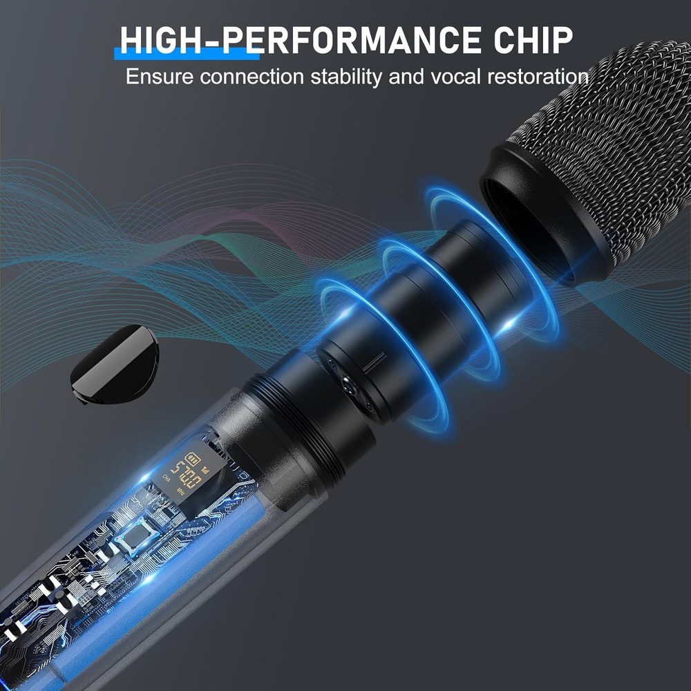 Wireless Microphone System Karaoke Machine - Rechargeable Handheld Dynamic Micro