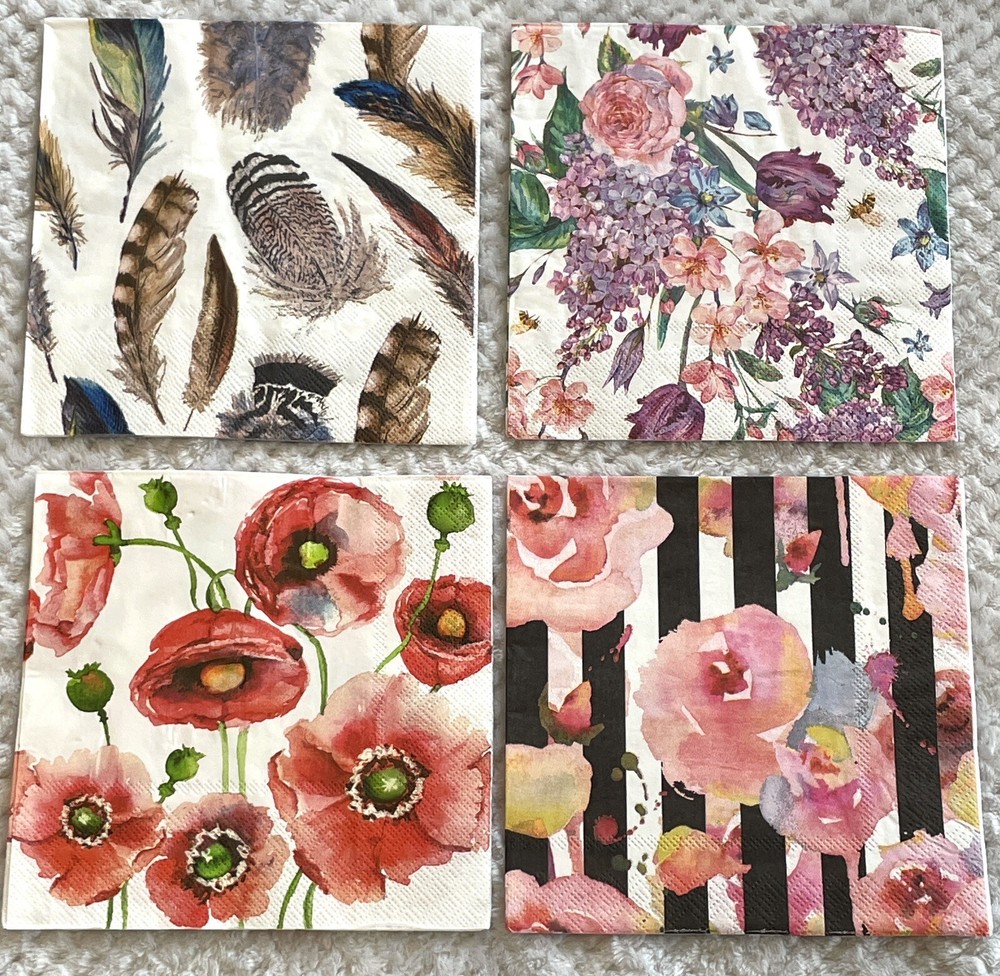 4 Designs Paper Napkin Set for Decoupage - Multi