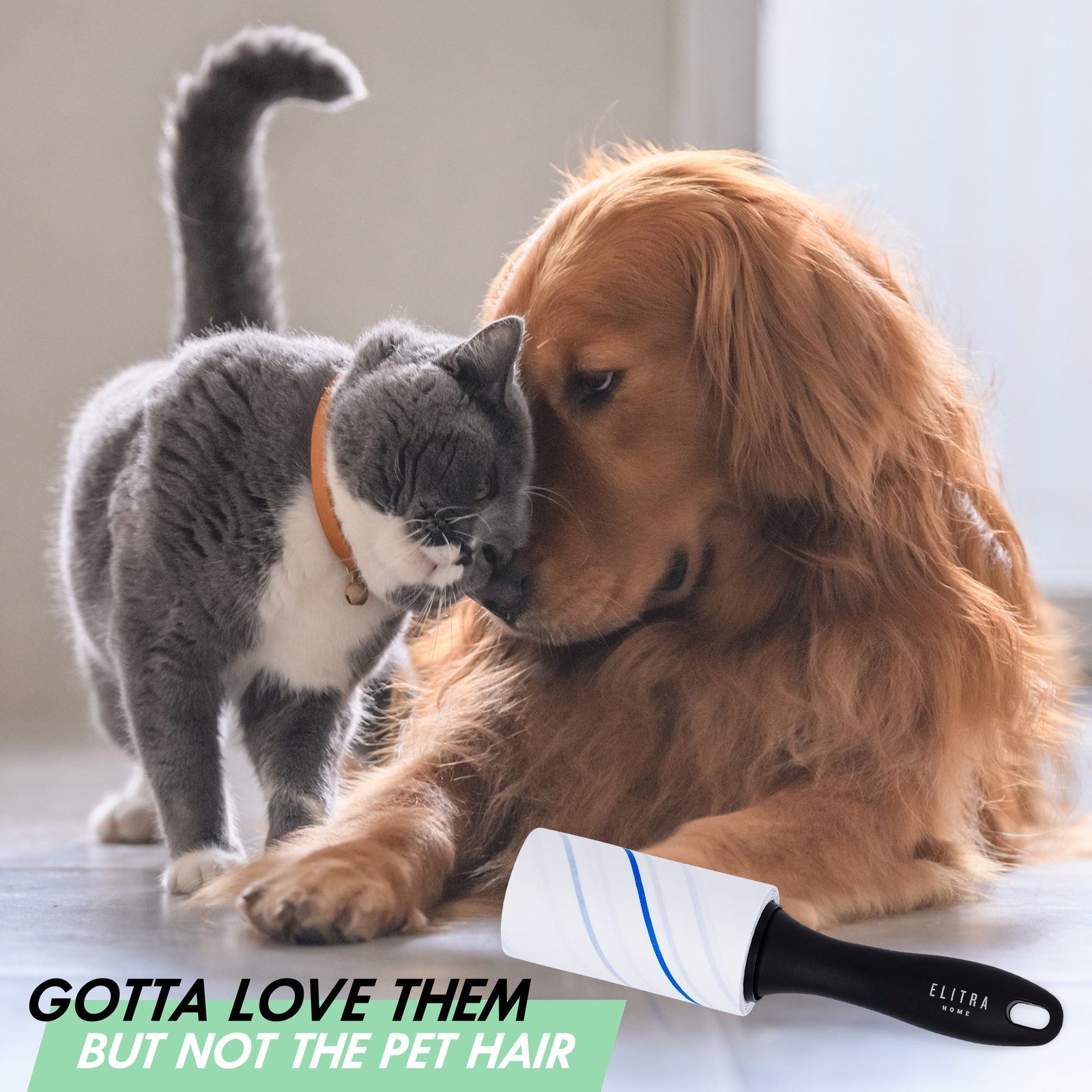 Elitra Extra Sticky Lint Roller Lightweight Handle + 4 Refill Packs (450 Sheets)