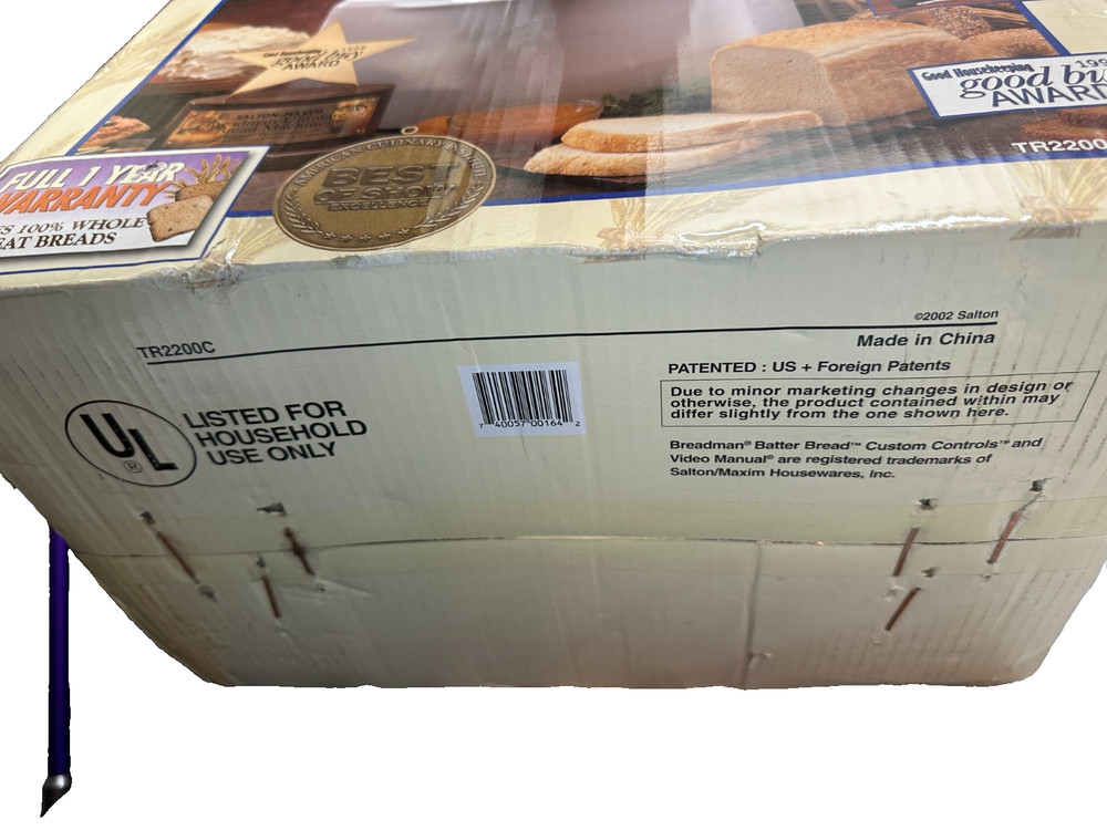 Breadman Ultimate Bread Machine Maker TR2200C Horizontal Pan -USED/WORKS