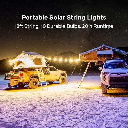 Solar String Rechargeable, Solar String Lights for Camping, 18-Foot Warm White