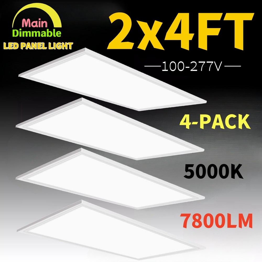2x4Ft LED Panel Troffer Edge-Lit Flat (4 Pack) 75 Watt,7800LM Drop Ceiling Light