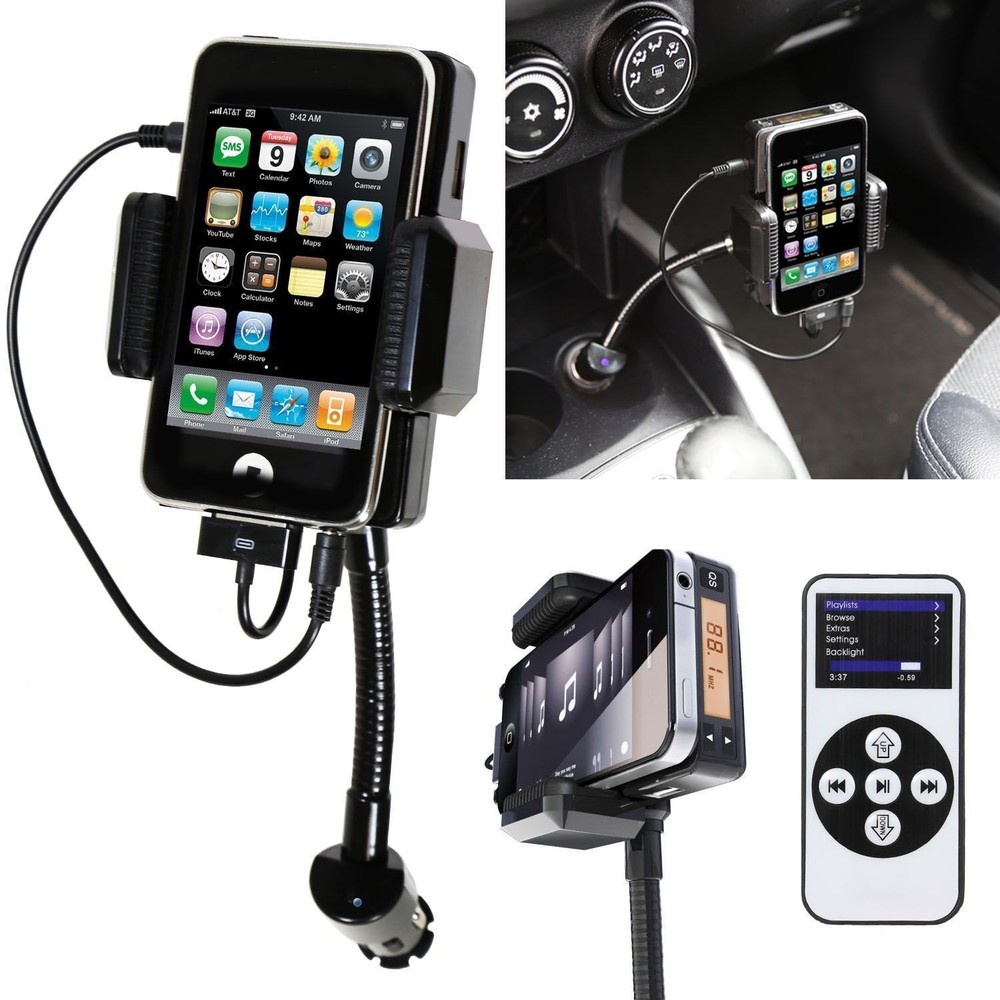 Car Charger 360° Mount Smartphone FM Transmitter Mount Holder W/ Remote Control