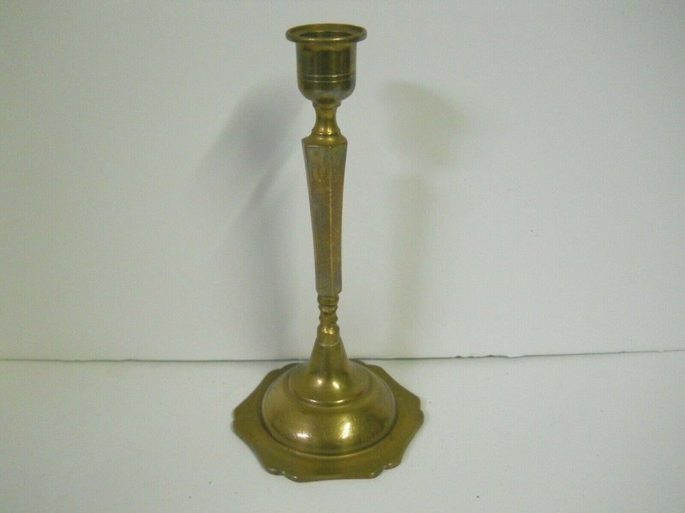 2 Brass Chinese Dragon Etched Candle Stick Holder Collectible Home Decor 7 1/2"