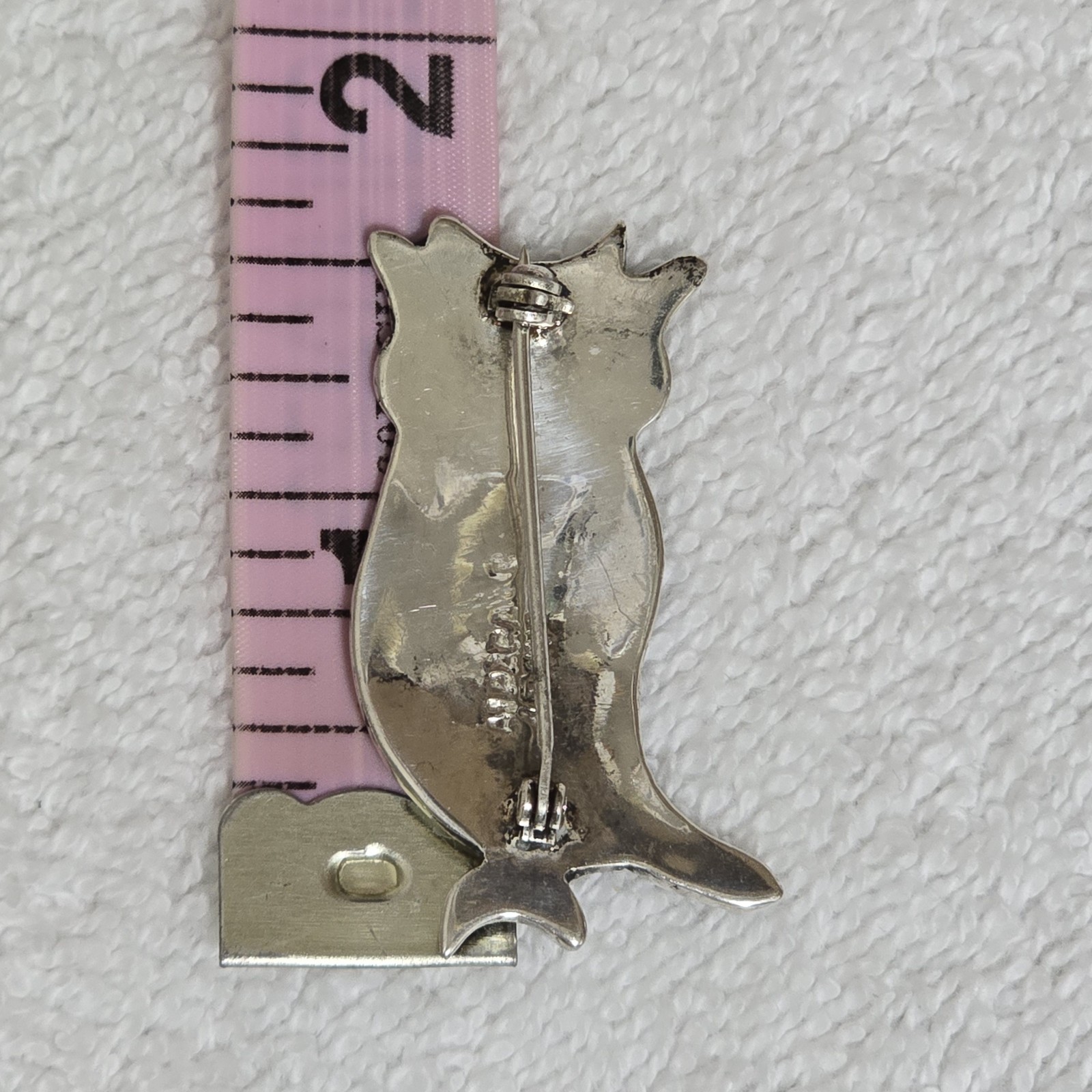 Vintage Brooch Pin Alpaca Mexico Abalone Shell Owl .75" x 1.5"