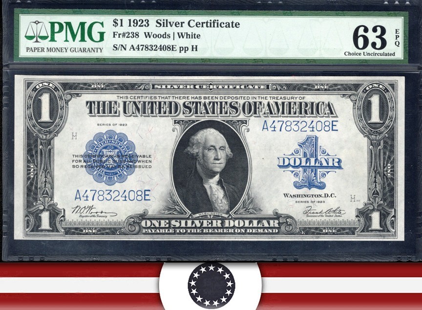 1923 $1 SILVER CERTIFICATE HORSEBLANKET PMG 63 EPQ Fr 238  32408